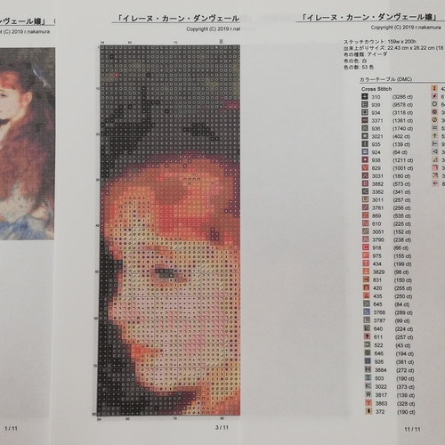 ゴッホ 「夜のカフェテラス」 クロスステッチ刺繍図案 編み図