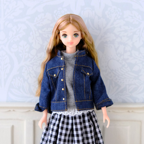 【即納&大特価】 ジェニーちゃん服＊スタンドカラーのデニムジャケット＊momoko ドール用アクセサリ