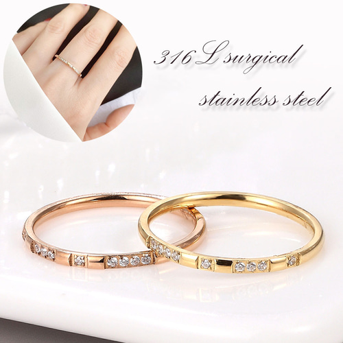 ステンレス 9粒 ジルコニア デザインリング 幅1.5mm 指輪・リング