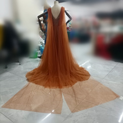 人気上昇！カラードレス テラコッタ色 Vネックドレス ソフトチュール 憧れのドレ 2枚目の画像