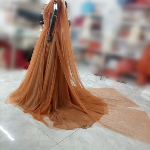 人気上昇！カラードレス テラコッタ色 Vネックドレス ソフトチュール  