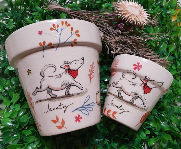 リメイク鉢 犬 素焼き鉢 ハンドメイド デコパージュで簡単