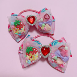 いちご♡ チュールリボン ポニー用♡ ハンドメイド リボン ヘアゴム