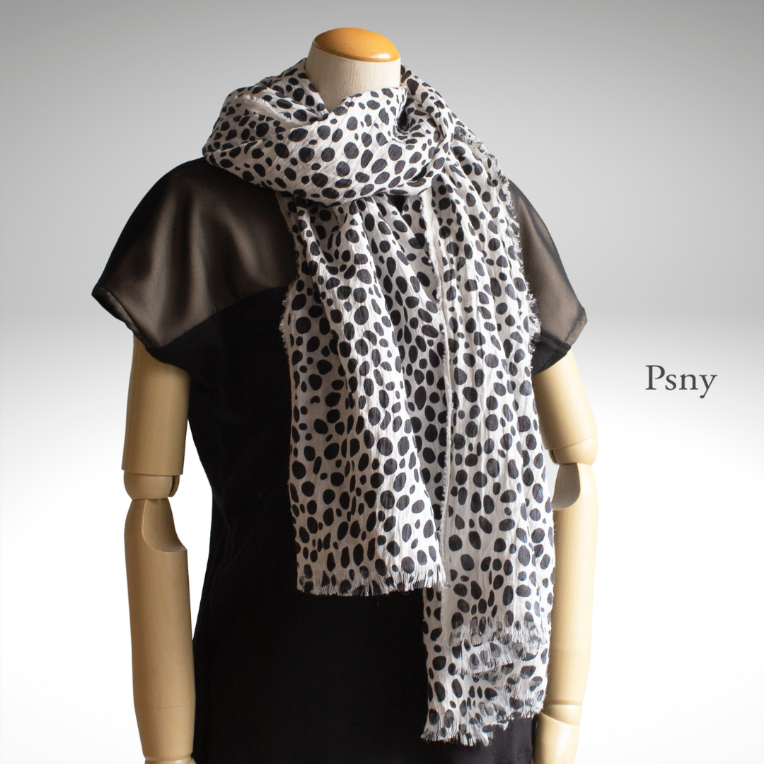 PSNY 手揉みリネン楊柳の友禅染め・ダルメシアン柄・ハーフサイズ ストール 近江ちぢみ 手染め Scarf SG08