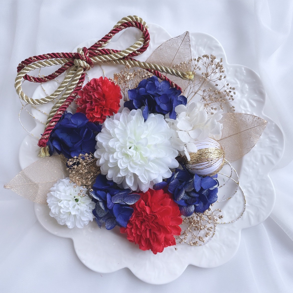 赤系 シルバー ゴールド ヘッドドレス 白無垢 和装 髪飾り 成人式 ドライフラワー