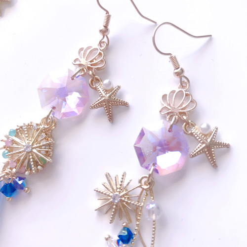再販2】バイオレットシマ― マリン 人魚 マーメイドピアス／イヤリング 