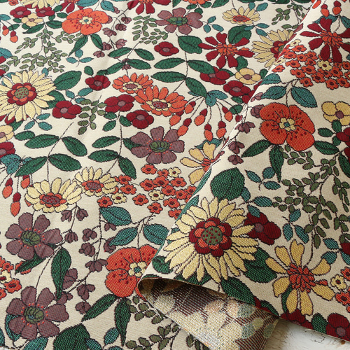 ヨーロッパ輸入 レトロ感の花柄【ゴブラン織り】 生地 紡ぐ布屋 ron