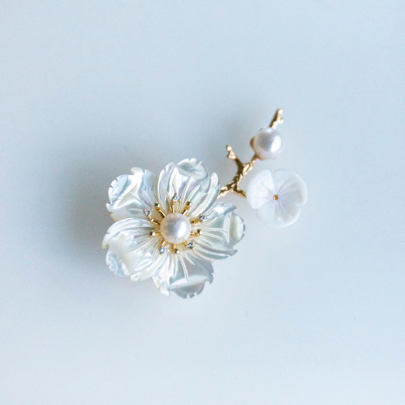 2WAY ブローチ＆帯留め 白蝶貝シェルーフラワー パール ブローチ JOS