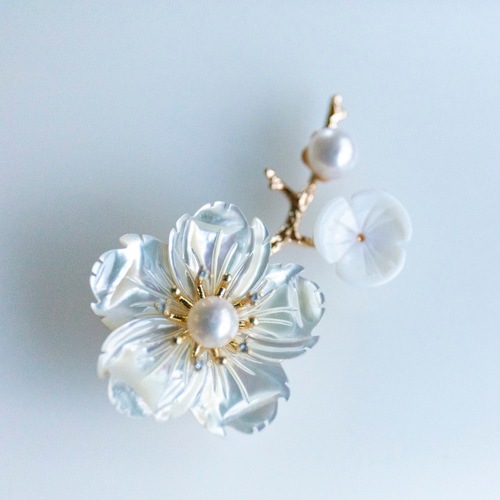 2WAY ブローチ＆帯留め 白蝶貝シェルーフラワー パール ブローチ JOS