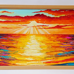 油絵 絵画 夕日の海【Ａ3】 2枚目の画像