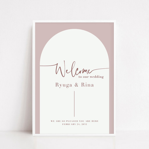 アーチウェルカムボード くすみピンク 筆記体 │ウェディング 結婚式