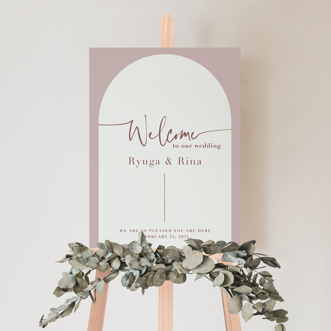 アーチ型木製ウェルカムボード　可愛いつや消しくすみピンク