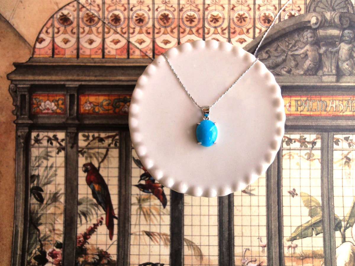 天然石のネックレス ■ オーバル　10×8mm ■ キングマンターコイズ　AAA+