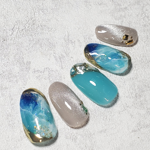 ジェルネイルチップ】A-138☆サイズ変更OK☆タイダイ×マグネットハンド