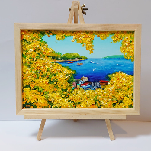油絵 ミニ絵画 【ミモザの港】 絵画 HR 通販 14065003|Creema 油絵 ミニ絵画 【ミモザの港】 絵画 HR 通販 14065003|Creema