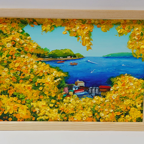 油絵 ミニ絵画 【ミモザの港】 絵画 HR 通販 14065003|Creema 油絵 ミニ絵画 【ミモザの港】 絵画 HR 通販 14065003|Creema