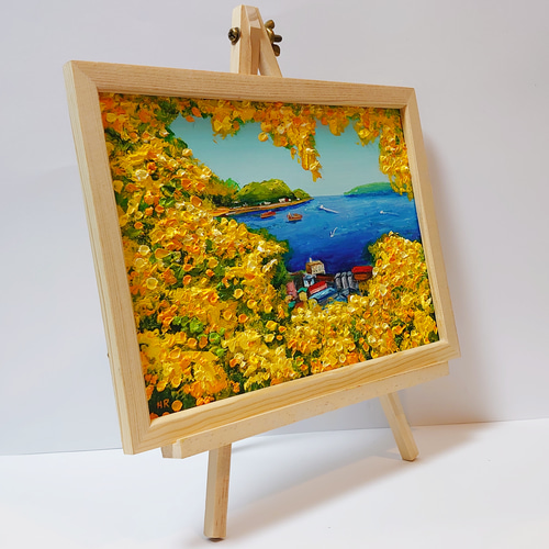 油絵 ミニ絵画 【ミモザの港】 絵画 HR 通販 14065003|Creema 油絵 ミニ絵画 【ミモザの港】 絵画 HR 通販 14065003|Creema