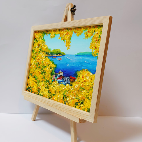 油絵 ミニ絵画 【ミモザの港】 絵画 HR 通販 14065003｜Creema
