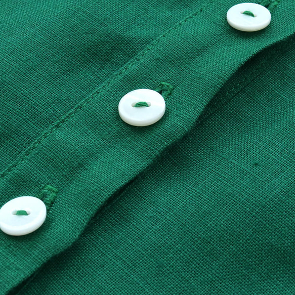 亞麻燈籠袖打褶連衣裙（綠色）OP20。 第8張的照片