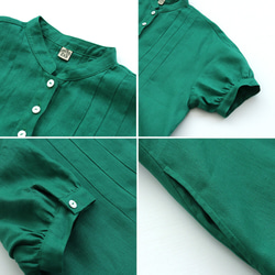 亞麻燈籠袖打褶連衣裙（綠色）OP20。 第9張的照片