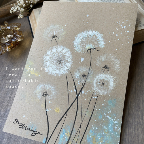 たんぽぽの綿毛 【原画/A4サイズ】 インテリアアート イラスト DENNY