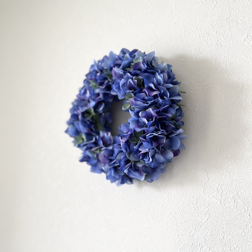 ブルーグリーンの小さめ紫陽花リース(20cm アーティフィシャル) リース