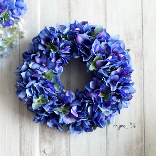 ブルーグリーンの小さめ紫陽花リース(20cm アーティフィシャル) リース