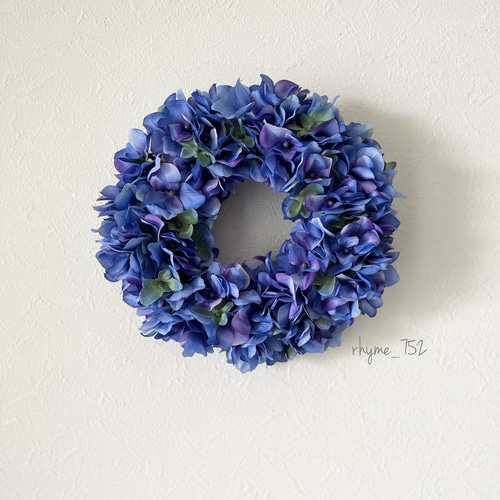 ブルーグリーンの小さめ紫陽花リース(20cm アーティフィシャル) リース