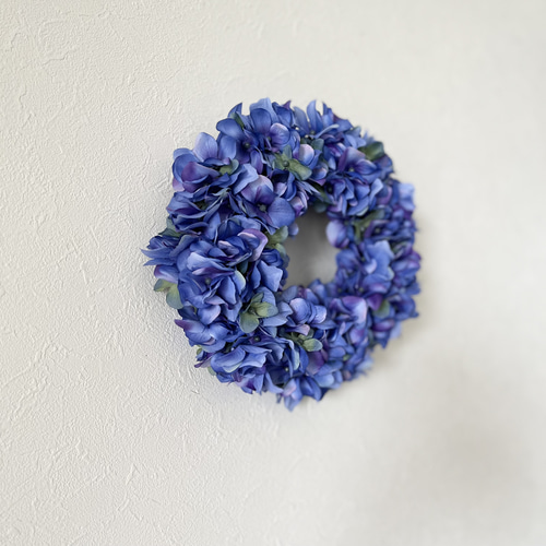 ブルーグリーンの小さめ紫陽花リース(20cm アーティフィシャル) リース