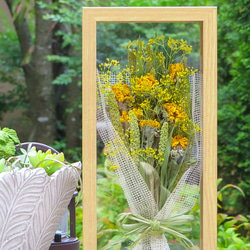 向日葵とグリーンミレットの天然ドライフラワー夏色花束ブーケ ～ ナチュラル＆透明感を楽しむフレームフラワーインテリア 2枚目の画像