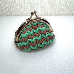 手編みがま口　緑・茶 1枚目の画像