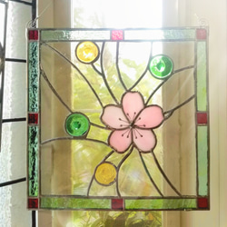 春にぴったり ステンドグラス 桜モチーフ パネル ロンデルガラス使用