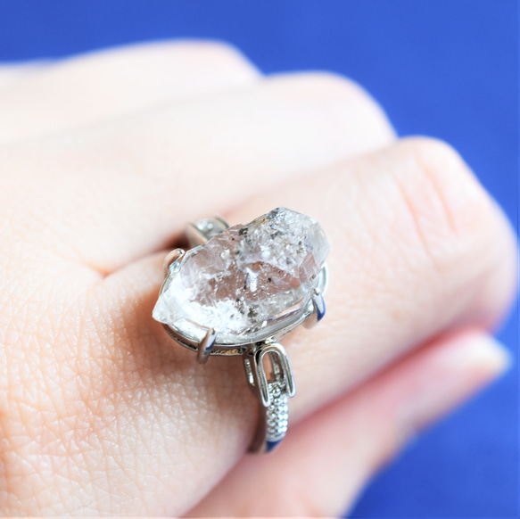 【1点もの・C】フリーサイズ　大粒　ニューヨークハーキマーダイヤモンドクォーツ　結晶　Silver925リング（指輪） 6枚目の画像