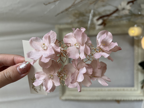 紫陽花　結婚式　ウェディング　ブライダル　大ぶりピアス　くすみブルー　くすみピンク 4枚目の画像