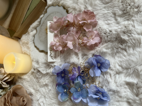 紫陽花　結婚式　ウェディング　ブライダル　大ぶりピアス　くすみブルー　くすみピンク 5枚目の画像