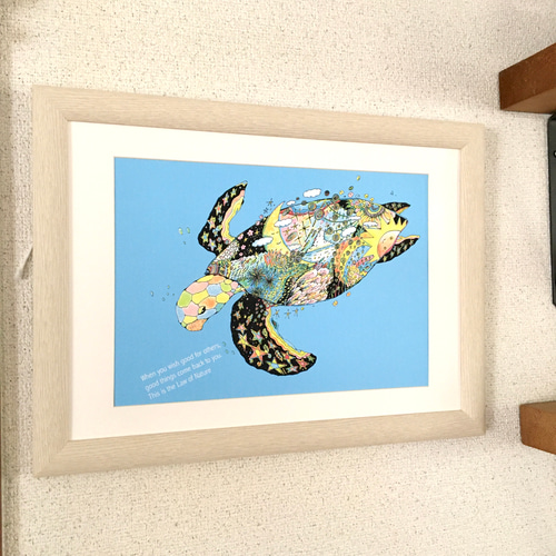 新海亀 青 アートイラスト ポスター A4/B4/A3 イラスト kiccom 通販
