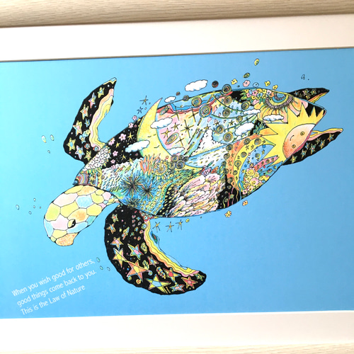 新海亀 青 アートイラスト ポスター A4/B4/A3 イラスト kiccom 通販