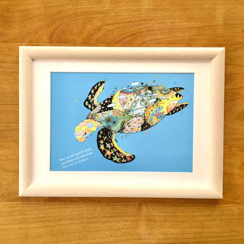 原画 カメ 亀 かめ フルイドアート パネル ポーリングアート 一点もの