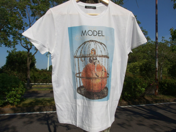 鳥カゴモデルTシャツ　ホワイト　プレゼント　ペア　アウトドア　カワイイ　格好いい　カットソー　オシャレ 1枚目の画像