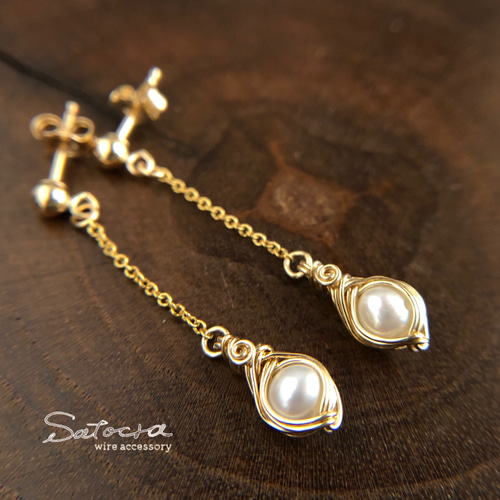 淡水パールのピアス 14kgf天然石アクセサリー シンプルなワイヤー 