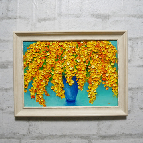 油絵 油彩 油彩画 絵画 絵【ミモザリース】 油絵 油彩 油彩画 絵 絵画【ミモザ】B4サイズ | HIROSHI1990