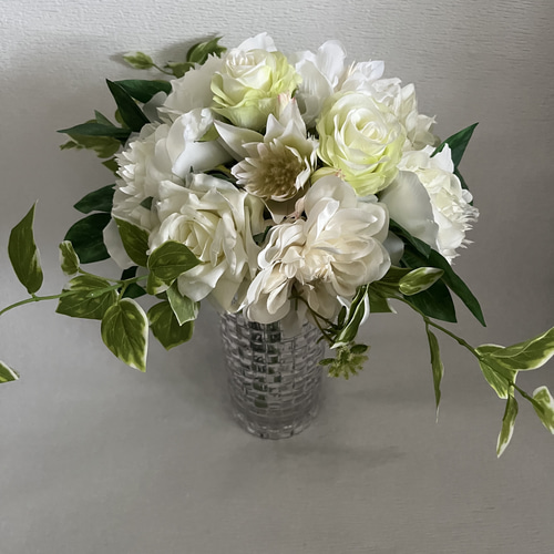 ブーケ ブートニア付 アーティフィシャルフラワー 芍薬 ピオニー ピオニーブーケ 芍薬 結婚式 花嫁ブーケ ※ブートニア付き