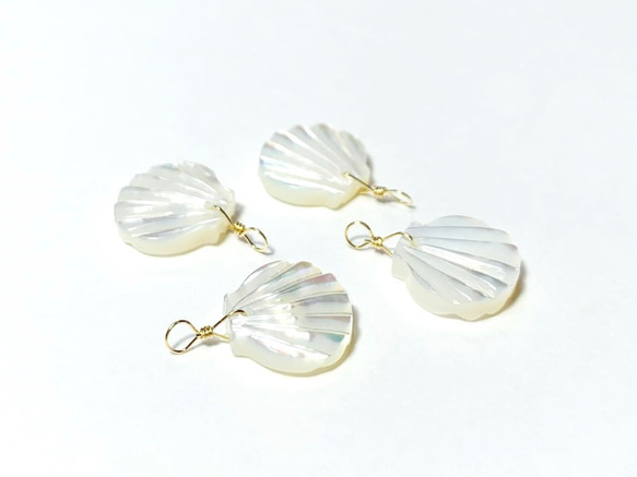 ホワイトシェル（白蝶貝）シェルモチーフ 12mm 2個 14kgf