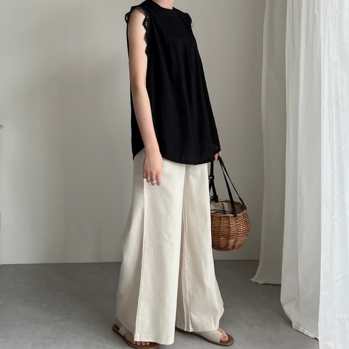 送0 大人の麻綿Aラインワイドパンツ 全5色/軽いこなれ感で◎リネン
