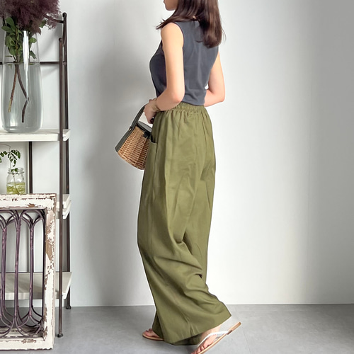 送0 大人の麻綿Aラインワイドパンツ 全5色/軽いこなれ感で◎リネン