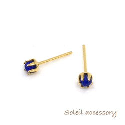 320【ラピスラズリ】天然石一粒ピアス＊3mm 1枚目の画像