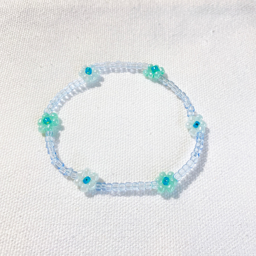 フラワービーズアクセサリー3点セット(水色) ビーズブレスレット