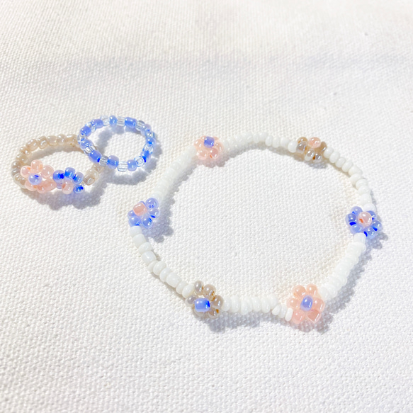 韓国で大人気♡* ビーズブレスレット&リング ビーズバングル 韓国アクセサリー ビーズアクセサリー リング ブレスレット 3点