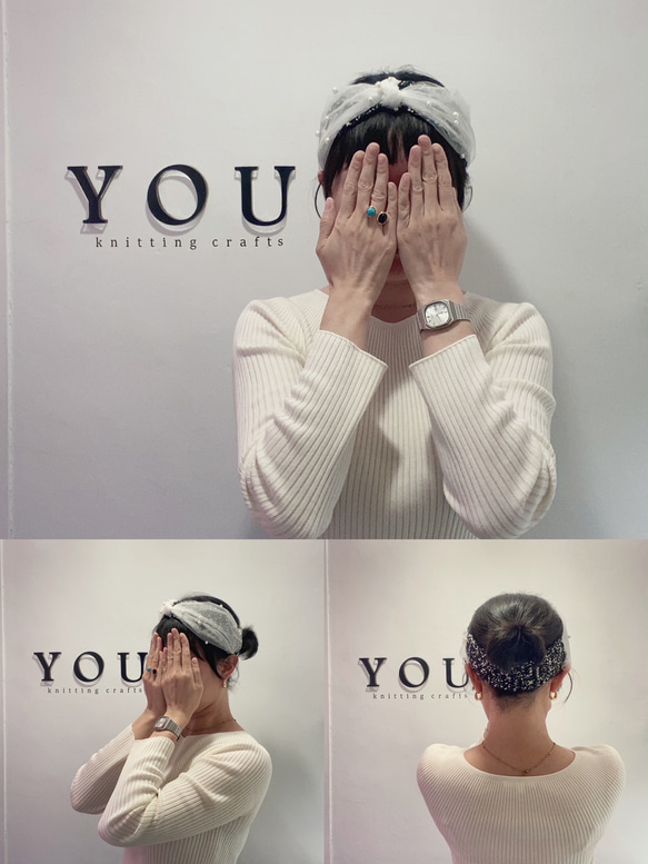 Y.O.U. 優雅的珍珠髮帶-白色紗與黑白本體 第2張的照片
