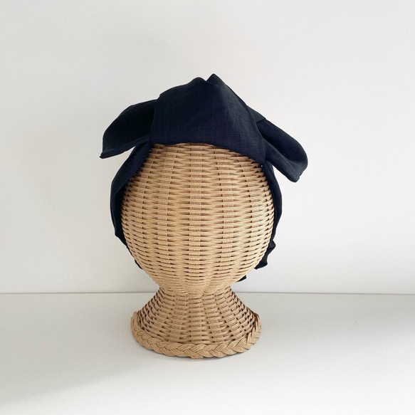 2way♡豪華亞麻頭巾黑色天然材料日本製造高品質亞麻亞麻麵料 第1張的照片